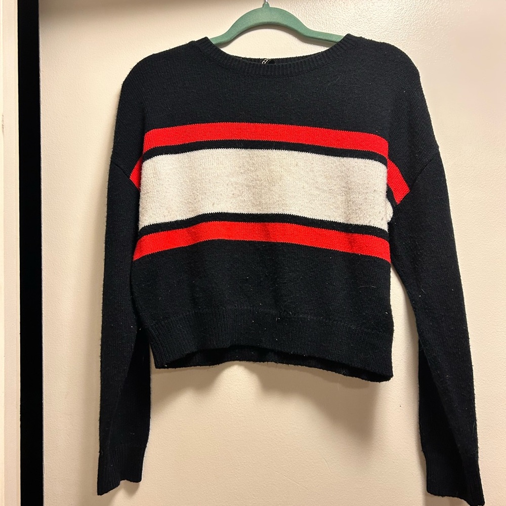 Divided Black and Red Striped Sweater